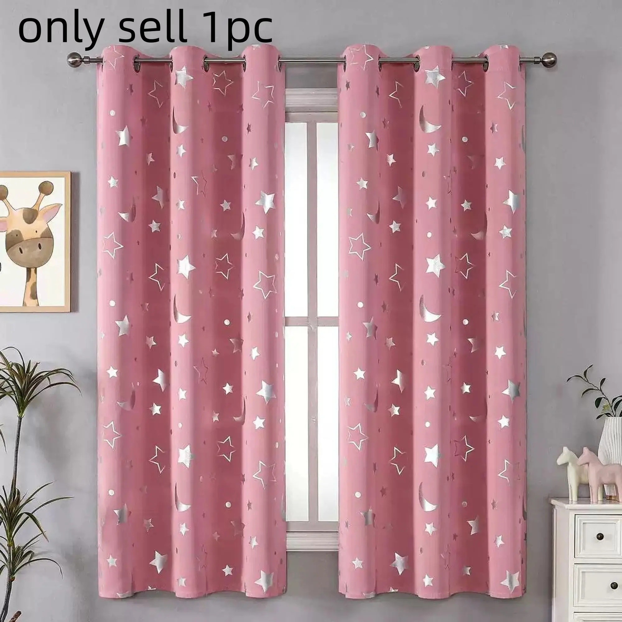 1pc Blackout Curtains Star Moon Foil Print Design, Thermal Insulated Drapes for Bedroom Living Room, Good Sleep Environment, Home Decorative Curtain, Room Decor Curtain Window Curtain
