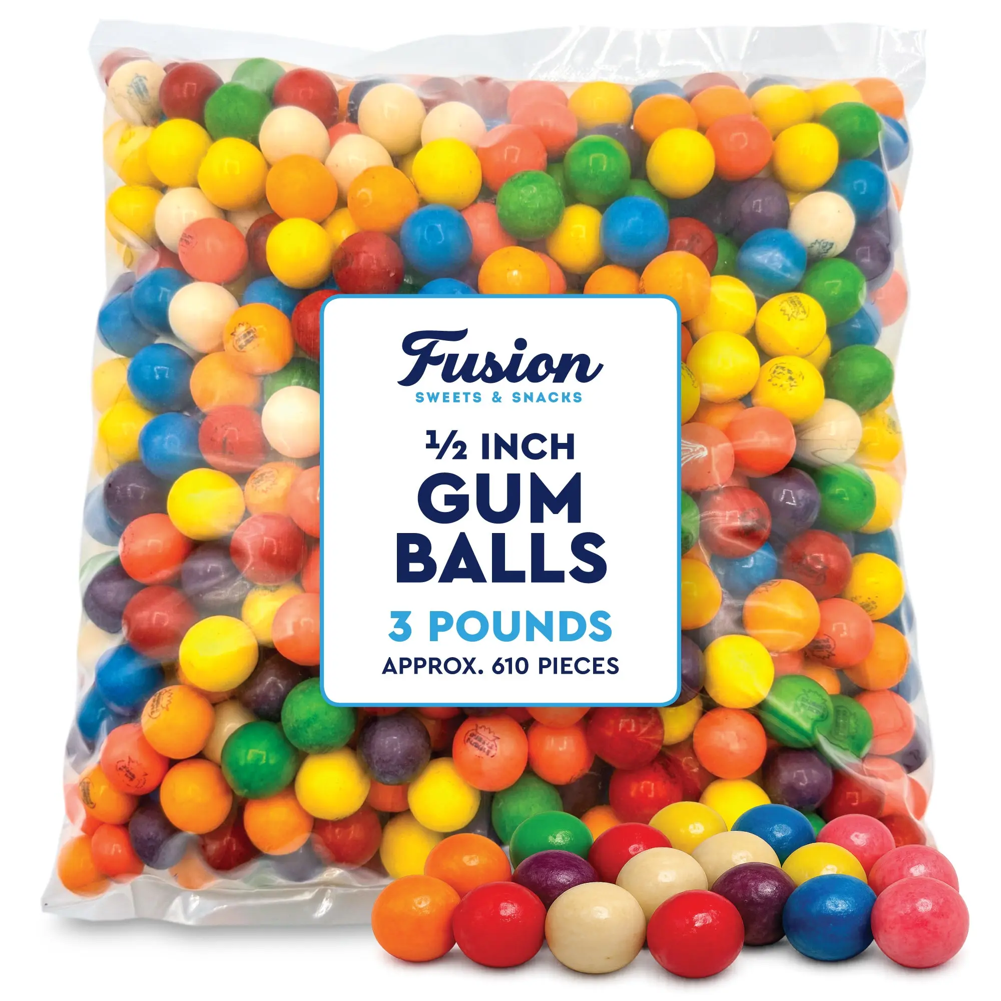 Assorted Fruit Flavor Gumballs - 1/2 in, 3 lb Bulk Bag, Snack Sweet for Gumball Machine, Carnival Use, Corn Starch-Based, Cupboard-Storage Friendly Chewing Gum