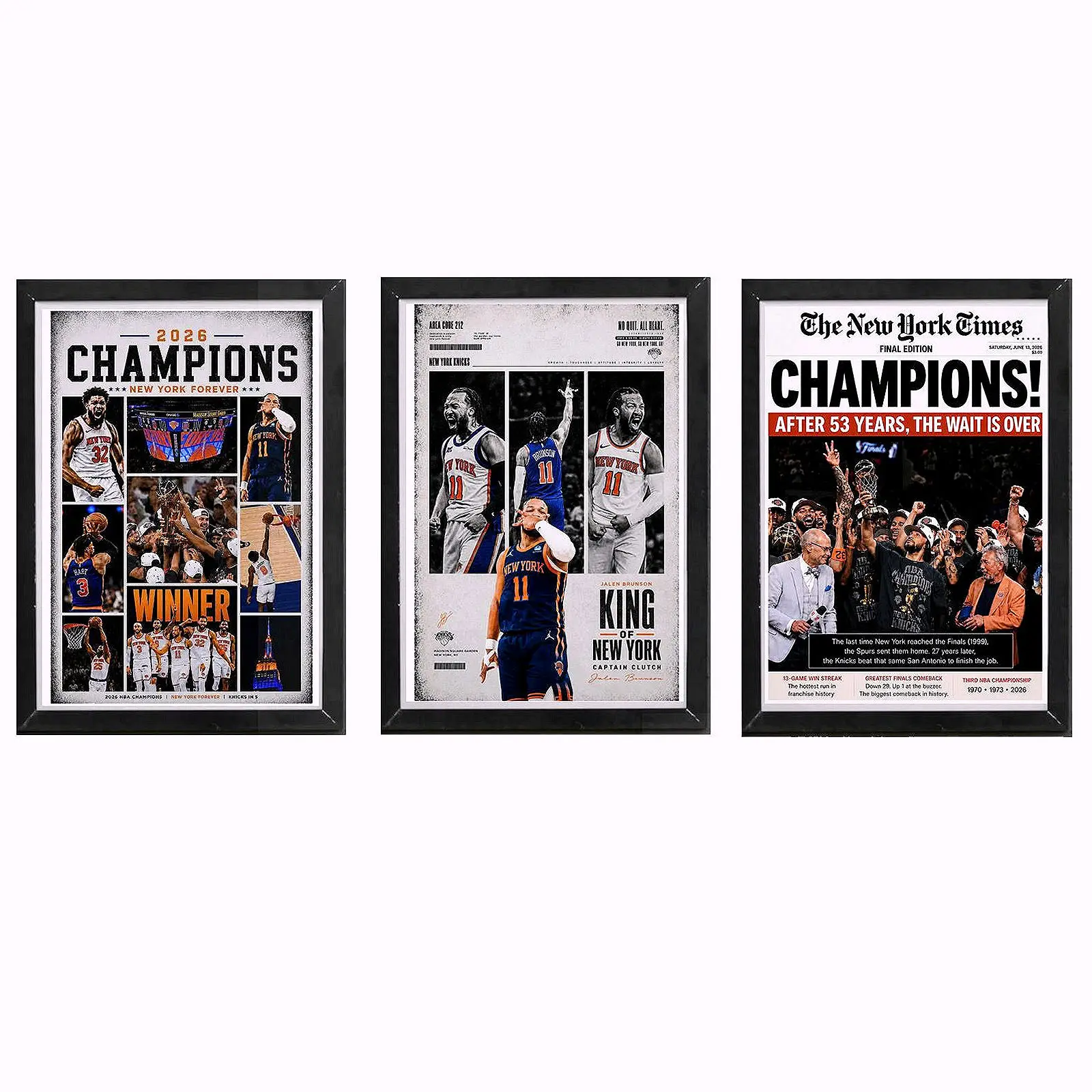 Set Of 3 New York Basketball Champions Posters HD Print Unframed, Championship Newspaper Wall Art Prints, Sports Room Home House Modern Wall Decor