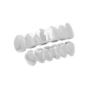 Platinum Plated Stainless Steel Hip Hop Teeth Grillz Top Bottom Grills