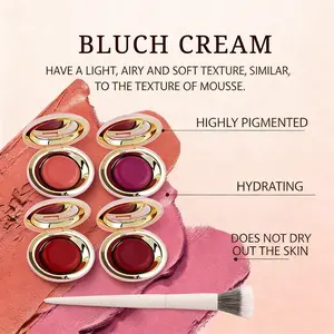 4-Piece Cream Blush Palette with Blush Brush | Multi-Shade Cheek Color Set, Velvet Blendable Formula, Natural Flush & Contour,Valentine's Day Gift for Women