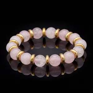 Women's Rose Quartz Bracelet for Love, Self-Worth & Emotional Grace in Gold