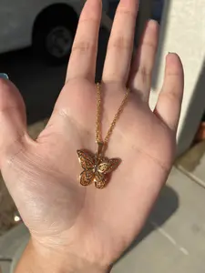 Gold Butterfly Necklace - 18k Gold Plated, Tarnish Resistant, 16 Inches + 1.5 Inch Extender - Stainless Steel