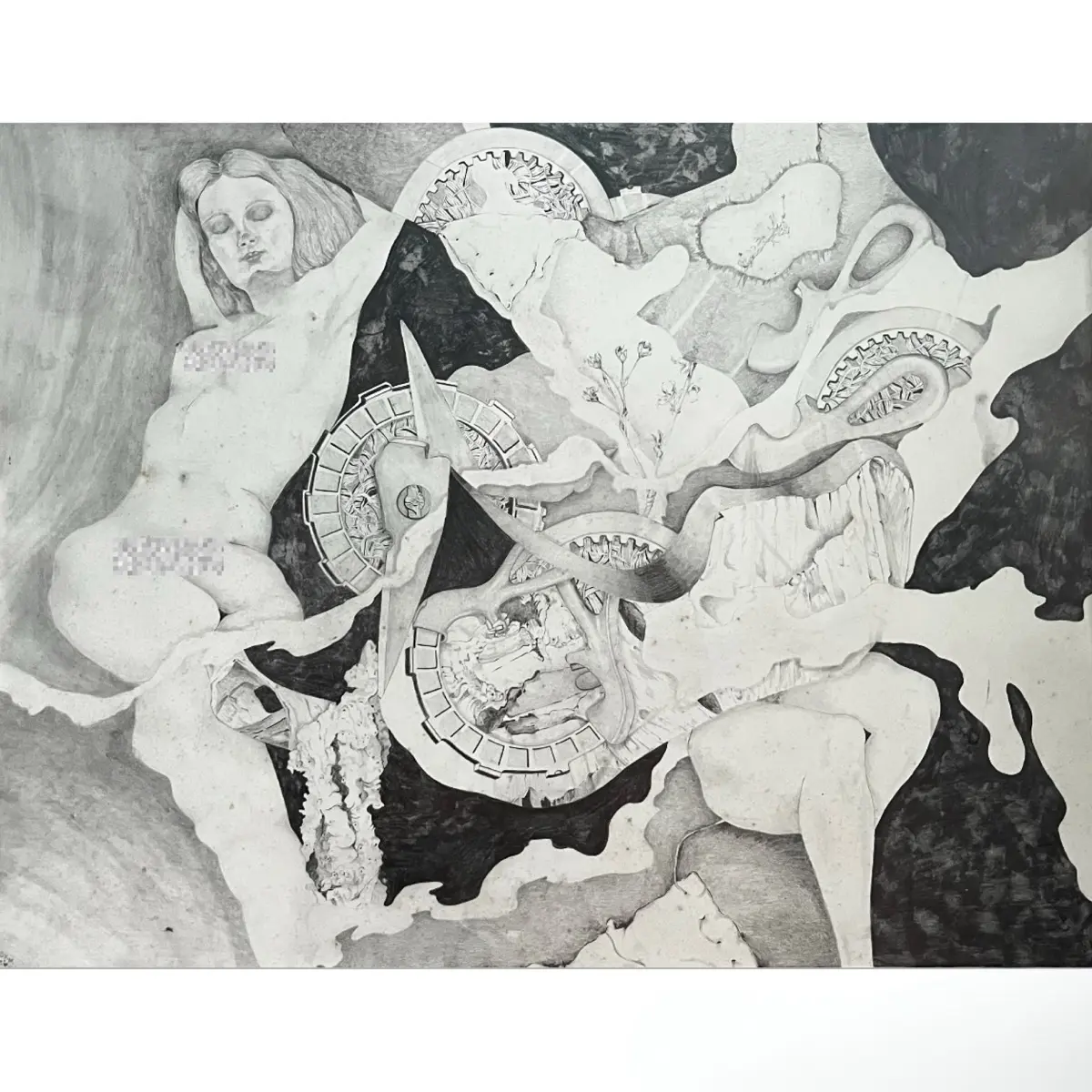 1990 Surrealist Pencil Drawing. Dreamy, hypnotic original artwork.