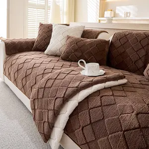 1pc Modern Minimalist Square Pattern Plush Sofa Cover Couch Cover, Soft Skin-Friendly Design, Anti-Slip and Pet-Friendly, Easy to Clean