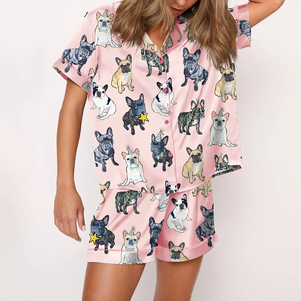 Puppies and Kitties Animals Pajama Set For Women Print Comfy Satin Sleepwear & Loungewear Pjs Printing Silky Short Sleeve Top & Shorts - SHESHOW Puppies and Kitties Animals Pajama Set For Women Print Comfy Satin Sleepwear & Loungewear Pjs Printing Silky Short Sleeve Top & Shorts - SHESHOW