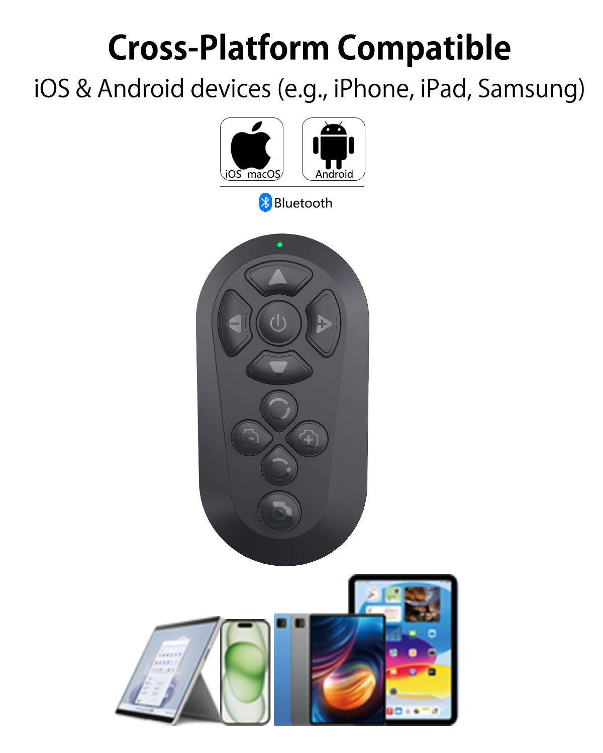 Short Video Bluetooth Remote Control — Camera Shutter & Selfie, Supports TikTok Scrolling, E-book Page Turning, and Volume Control — Compatible with iPhone and Android (Upgraded Model)
