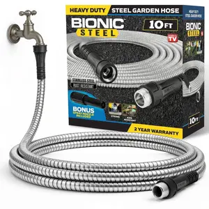 Steel 10Ft Short Garden Hose, 10 Ft x 5/8 In. Connector Hose for Reel, Leak Proof Connection, Heavy Duty, Non Kinking, Flexible Hose Extension