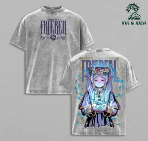 Frieren Beyond Journey’s End Vintage Washed Oversized Anime Tee, Elegant Elf Mage Graphic Shirt with Blue Petal Aura and “Human Lives Were Short” Quote, Heavyweight Unisex Fantasy Streetwear Gift for Frieren Fans