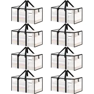 1 Pack Extra Large Heavy Duty Moving Bags, Clear Storage Bins with Lids, Reinforced Handles & Heavy-Duty Zippers Moving Boxes Storage Bags Totes