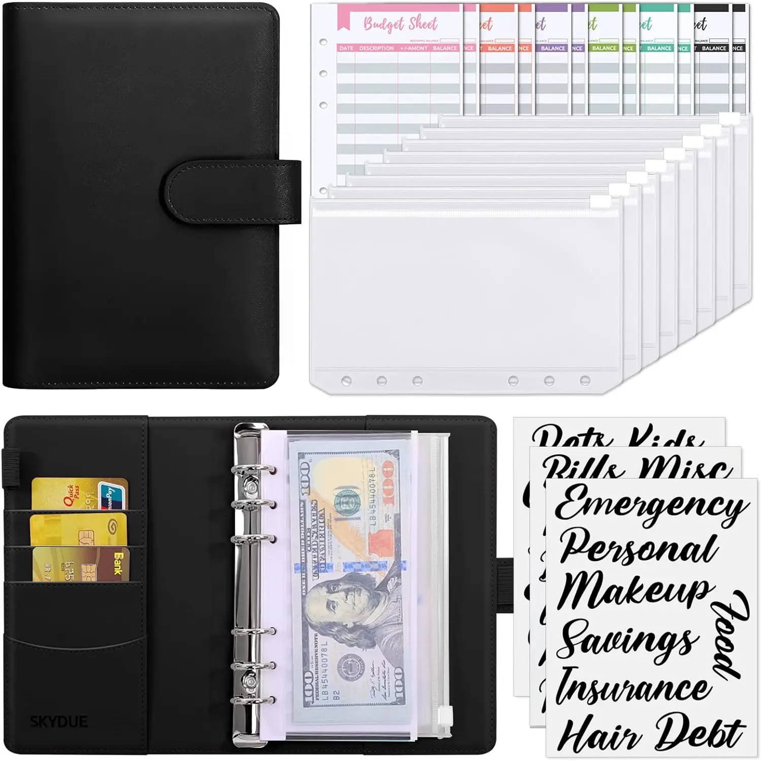 Budget Binder with Expense Sheets,Money Organizer Planner with 8 Pcs Cash Envelopes for Budgeting
