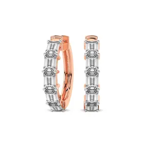 Lab Diamond Hoop Earrings 14Kt Rose Gold 5Ct Calantha Emerald Lab Diamond Hoop Earrings F-G Color, VS Diamond, IGI Certified - Friendly Diamonds