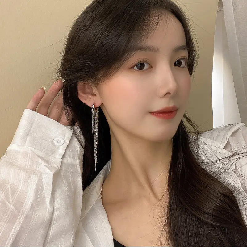 Shiny luxury fashion high-end long earrings with tassels and ear hooks, DDES0155 white K new light luxury style heart-shaped earrings 14K Gold-Plate