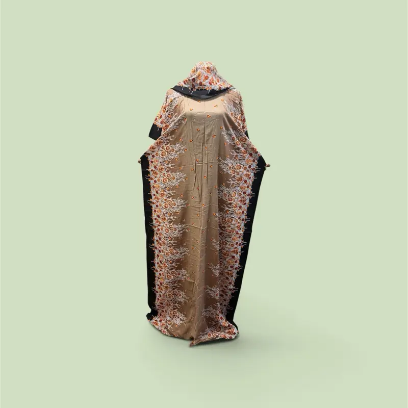 Women’s Premium Cotton Kaftan Dress - Free Size - Brown Floral Print Summer Womenswear
