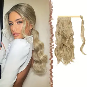 MOCA Wavy Ponytail Extension for women Naturali Curly Wrap Around Ponytail Extensions Off Black Hair Piece Synthetic Sintetici Posticci Ondulati per Donna,14 inch Biondo misto Castano Rossiccio