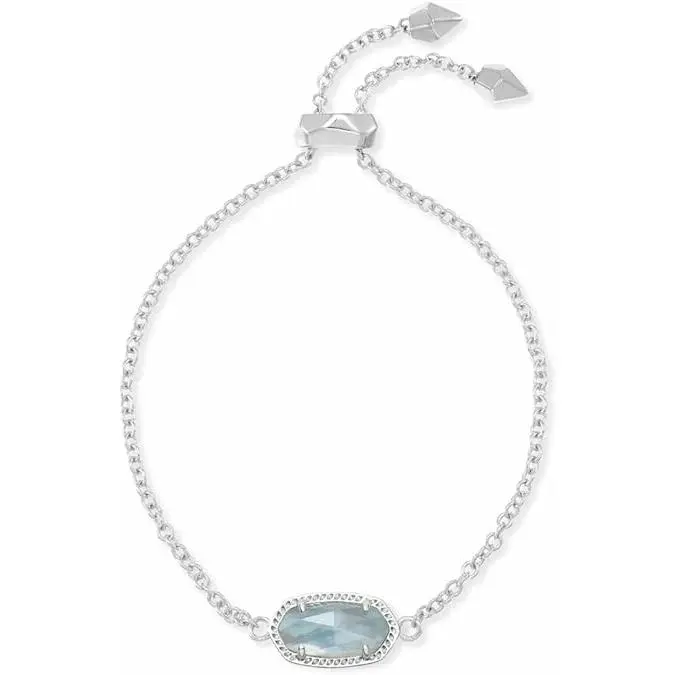 Kendra Scott Elaina Dainty Silver Bracelet for Women, Rhodium-Plated Box Chain in Light Blue Illusion, Adjustable, Silver Bracelets & Anklets