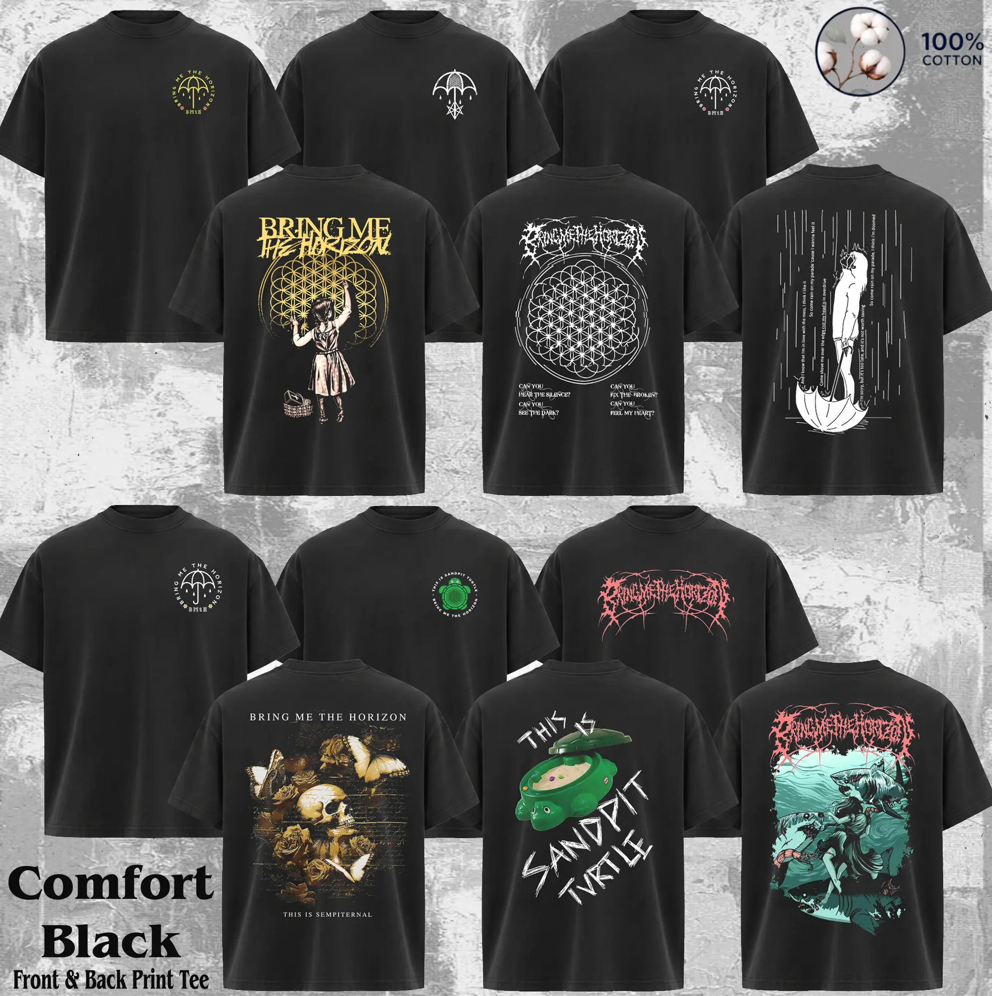 [Collection] Men's Vintage Bring Me The Horizon (BMTH) Round Neck Fitted Shortsleeve T-Shirt, Rock Band Graphic Merch, Casual Alternative Heavy Metal Concert Streetwear, Ideal for Chinese New Year, Valentine's Day, Children's Day, Stylish