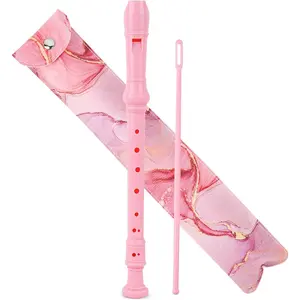 Recorder Instrument for Beginner Kids Adults,8Hole Soprano Descant Recorder Music Flute with with Cleaning Rod  Case For School Student Entertainment(2Pink Splashink)