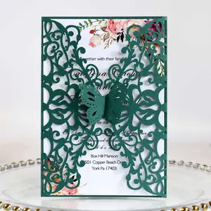 Laser Hollowed Dark Green Wedding Invitation, Engagement Card & Thanksgiving Greeting Card