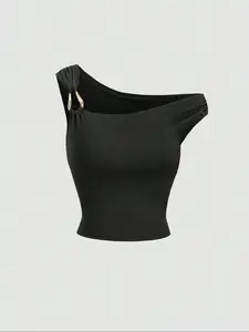 Women's Asymmetrical Neckline Tight-Fitting Sleeveless Top, Versatile Casual Wear, Perfect for Daily, Stylish and Comfortable