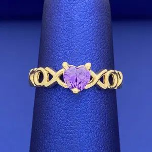 10k CZ Heart XOXO Ring - Purple