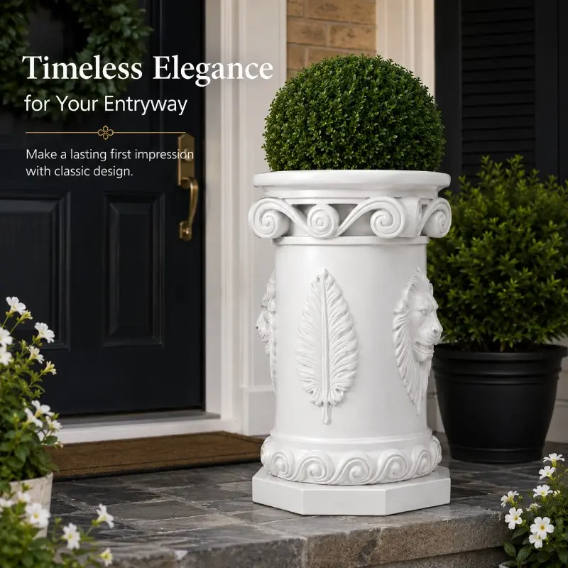 17.7-in Classic Resin Lion Statue with Legged Base, Outdoor Garden Lion Head Sculpture, Durable Home Decor for Courtyard Lawns, Ideal Gift for Gardening Enthusiasts