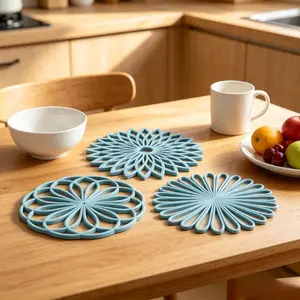 Silicone Trivet Mats Set of 3 – Non-Slip, Heat Resistant – Modern Turquoise Hot Pads for Kitchen Table & Countertop