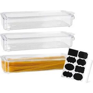 3 Pack Airtight Plastic Pasta Storage Container Rectangular Food Box for Spaghetti Noodles Chopsticks Eggs Fruits Snacks