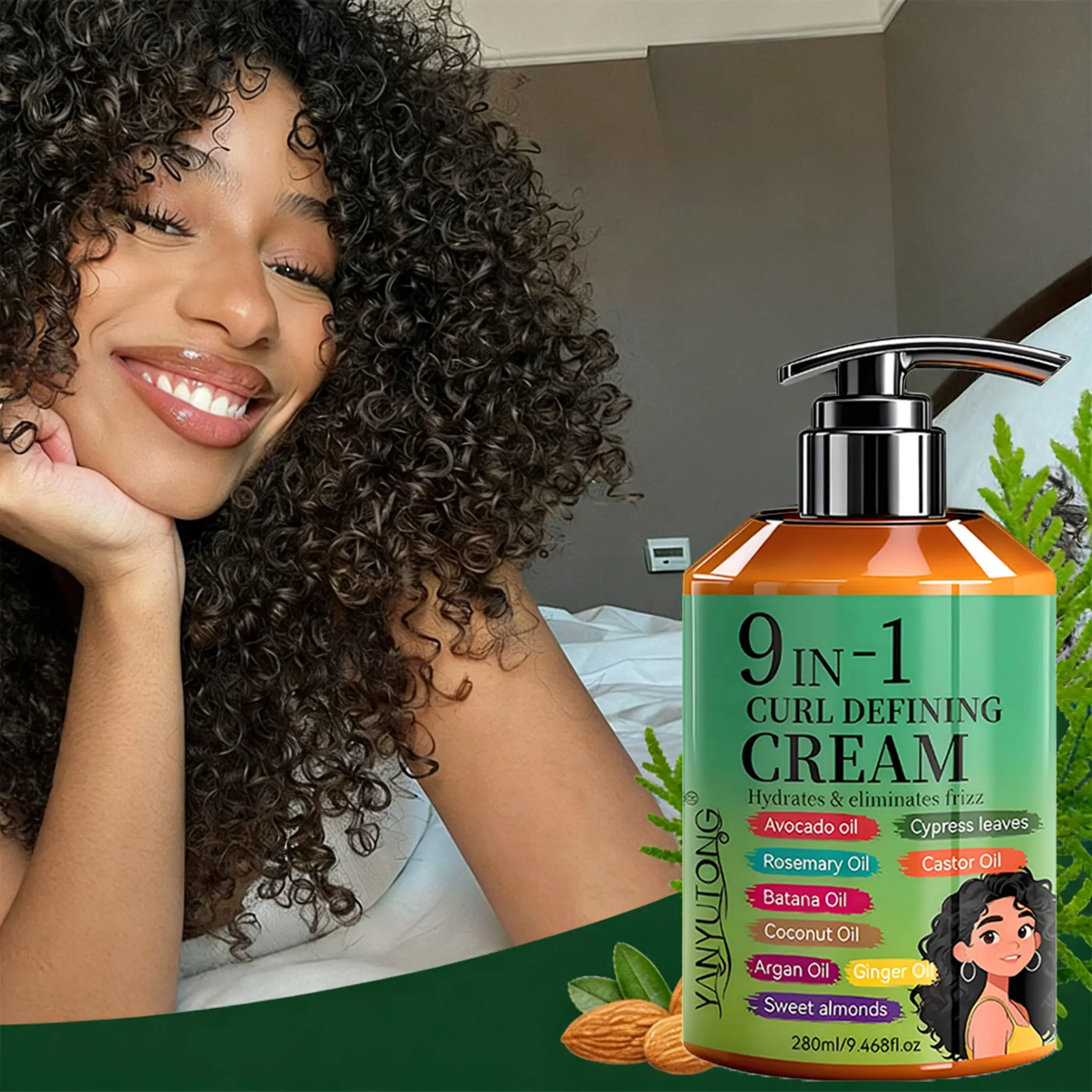 9-in-1 Curl Defining Styling Cream 280ml | Custom-Made for Textured, Curly Hair Products, Perfect Curls, & Dreadlock Hair, with Moroccan Oil, Moisturizing & Defining, Long-Lasting Hold & Elasticity, Anti-Frizz & Non-Greasy Haircare Texturizing Product