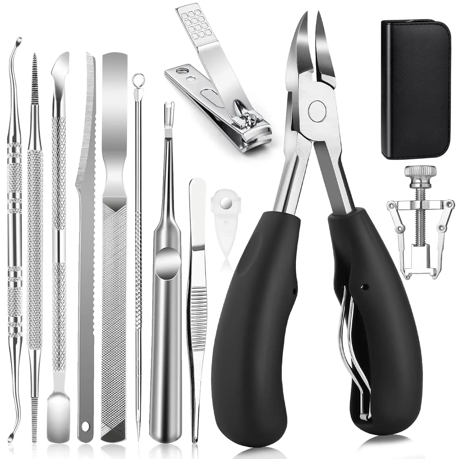 11-Piece Toenail Care Kit - Effective Ingrown Toenail Treatment with Toenail Clippers for Thick Toenails, Corrector & Other Pedicure Tools for Feet and Hand