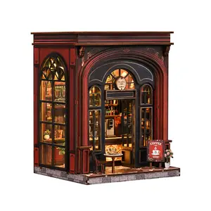 【Warmglow Cafe】Wooden Book Nook DIY Model Kit for Adults tiny builds home Vintage Abstract Renaissance Style Hand-Assembled Booklet Toy House 3D Puzzle Country Style Wooden Shelf Decoration, Miniature Dollhouse Kit Victorian Style Birthday Gift