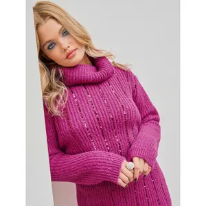 Cider [size 2-10] Wool-blend High Neck Sequin Stripe Knitted Top