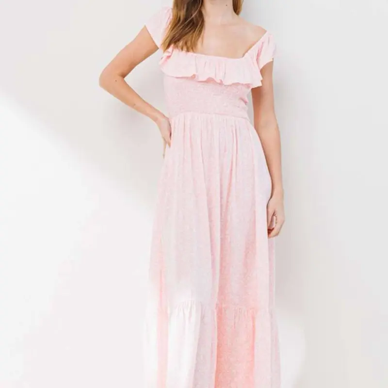 Pink Floral Maxi Dress - Casual Women's Wear with Ruffled Sleeves and Long  Flowing Skirt - Womenswear - TikTok Shop