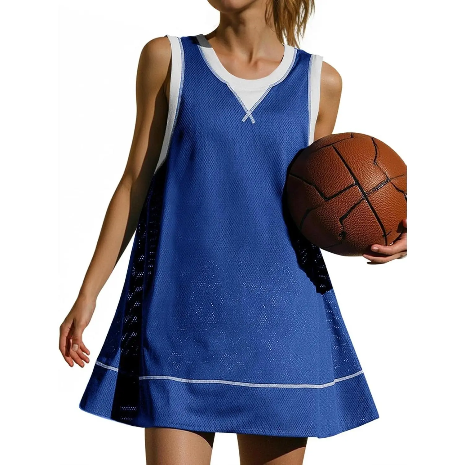 Fisoew Women's Sleeveless V-Neck Open Back Loose-Fit Athletic Dress - Breathable, Lightweight Mini Sleeveless Workout Dress for Tennis, Gym, Workout Activities, Women's Clothes, Sleeveless Athletic Dress, Sports