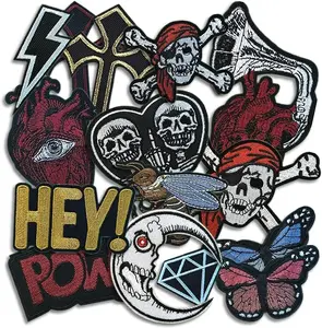 Dark Embroidered Applique Iron On Patches for Backpacks, Rock Band Patches for Jackets, Cool Sew Patch for Clothing, Jeans, Hats, DIY Accessories (Dark8 15 Pcs)