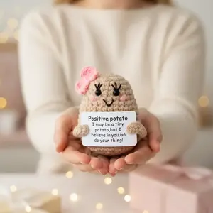 Cute Positive Potato Crochet Doll, Handmade Crochet Figure, 1 Count Mini Funny Positive Potato, Cute Knitted Positive Potato Doll, Encouragement Plushies Toy for Friends, Stuffed Animals, Soft Adorable Stuffed, Soft Stuffed Doll