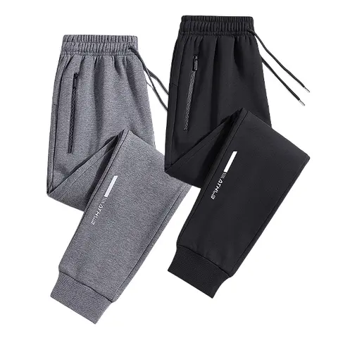 Men's 2-Pack Fitted Cuffed Sweatpants - Men's Sweatpants Joggers with Zipper Pockets, Reflective Details, Everyday Wear, Street Style Casual 2-Piece Sets