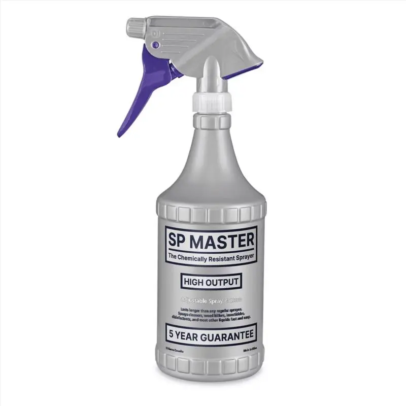 SP Master 1028505 Adjustable 32oz Sturdy Spray Bottle - Chemical-Safe Functional House Cleaning Supplies with Write-In Label for Window, Container Cleaning, High-Capacity, Heavy-Duty