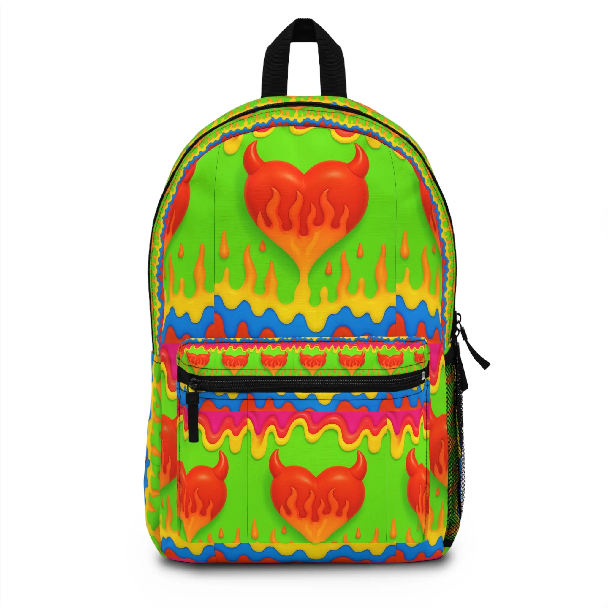 Vibrant Heart Flame Backpack - Funky School Bag, Trendy Backpack for Teens, Colorful Travel Bag, Unique Gift for Her