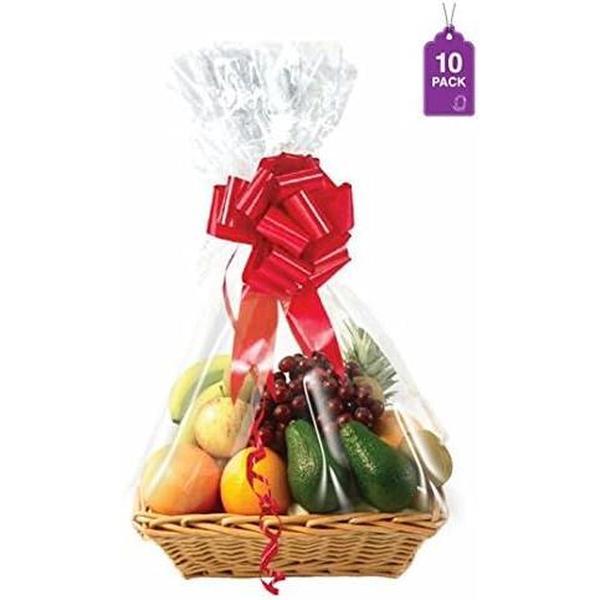 Clear Cellophane Basket Bags 24"x30" 10 Pack  Medium/Large Clear  Basket Wrap Bags for Baskets, Gifts, and Party Presents   Cello Bags for  Wrapping
