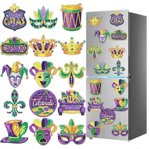 15-piece set of 5D diamond art magnetic ornaments, DIY carnival diamond painting refrigerator magnets, includes a tool kit, handmade art decorative stickers, and a magnetic backing sticker. Suitable for adult craft enthusiasts.