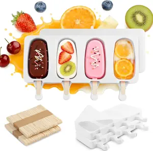 3 Set Popsicles Molds with Lids, Large Cake Pop Mold Cakesicle Mold 4 Cavities with 100 Wooden Sticks, Silicone Reusable Ice Pop Molds for Cake Pops, Ice Pops, Cakesicles, Ice Cream