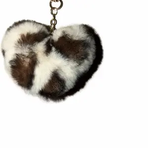 Cream Leopard Heart Fluffy Bag Charm - Soft and Cozy Accessory for Your Bag
