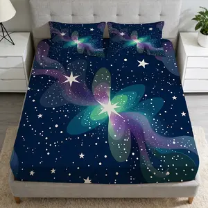 2/3 Pcs Dreamy Flower Pattern Fitted Sheet SetIn The Night Sky (1*Fitted Sheet+1/2*Pillowcase,No Filling),High-Definition Digital Printing,Soft And Comfortable Fabric,Suitable For All Year Round,Perfect Gift For Family And Friends On Festivals!