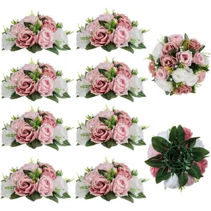 Dusty Rose  Centerpieces: 10 count Pink Roses Artificial  Balls for Wedding Dinning Table -  Silk Kissing Floral Arrangement for Home Party Event Decor
