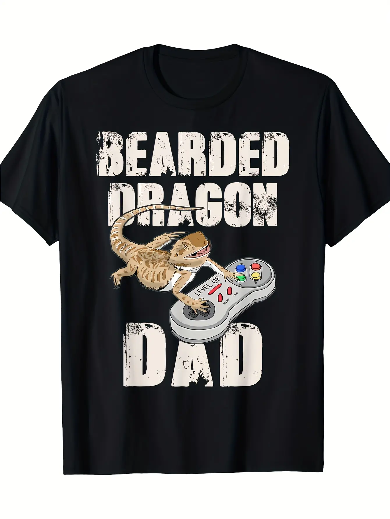 Bearded Dragon Dad Gaming T-Shirt - Funny Bearded unisex soft cotton short sleeve t shirt, vintage graphic casual tee for men women teens, perfect birthday holiday gift for camping travel gym daily street  wear