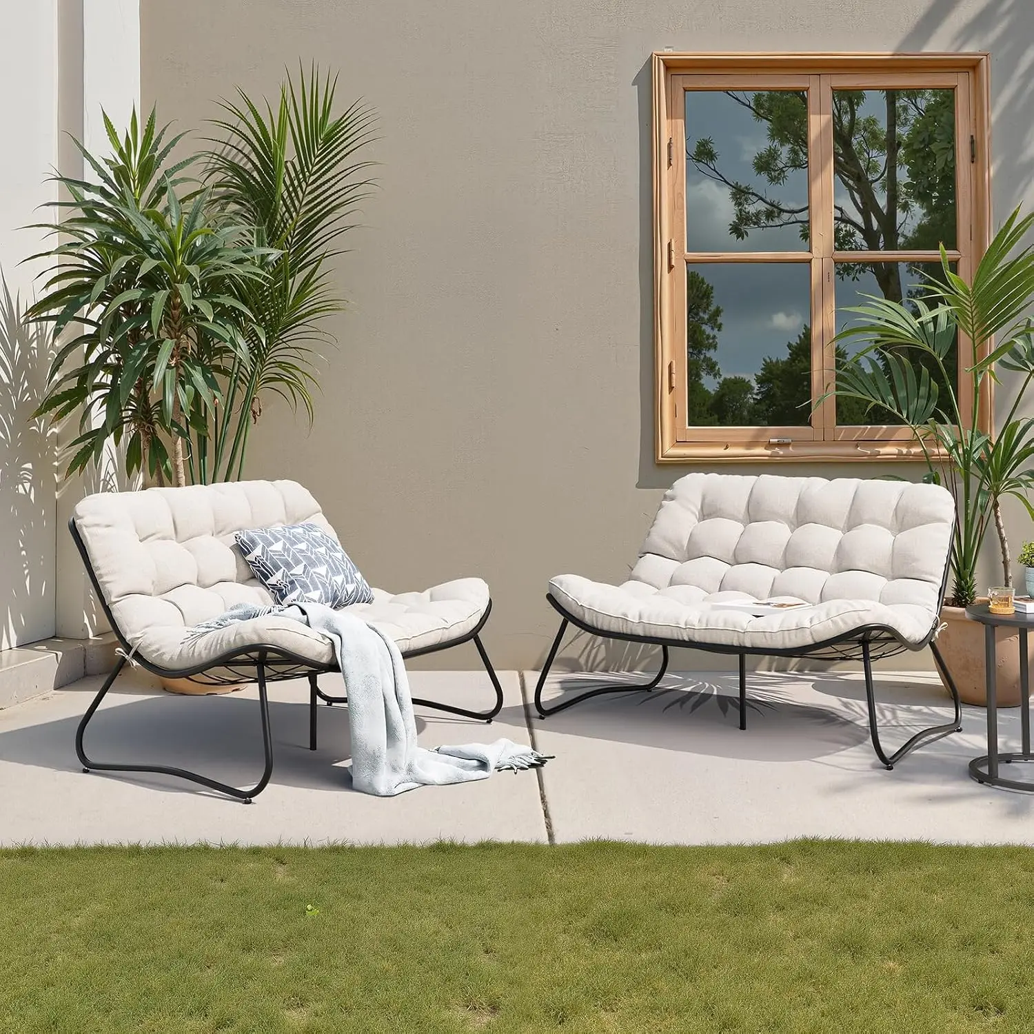Crestlive Products 2PCS All-Weather Outdoor Couch - Patio Loveseat with Soft Cushions for Porch, Backyard