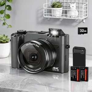 CAMKORY 4K Digital Vlogging Camera for Travel, Outdoor Photography and Vacation Videos, 64MP Camera with Dual Lens, Autofocus, Anti-Shake, 16X Zoom, 32GB Card, Two Batteries, Compact Camera for Beginners