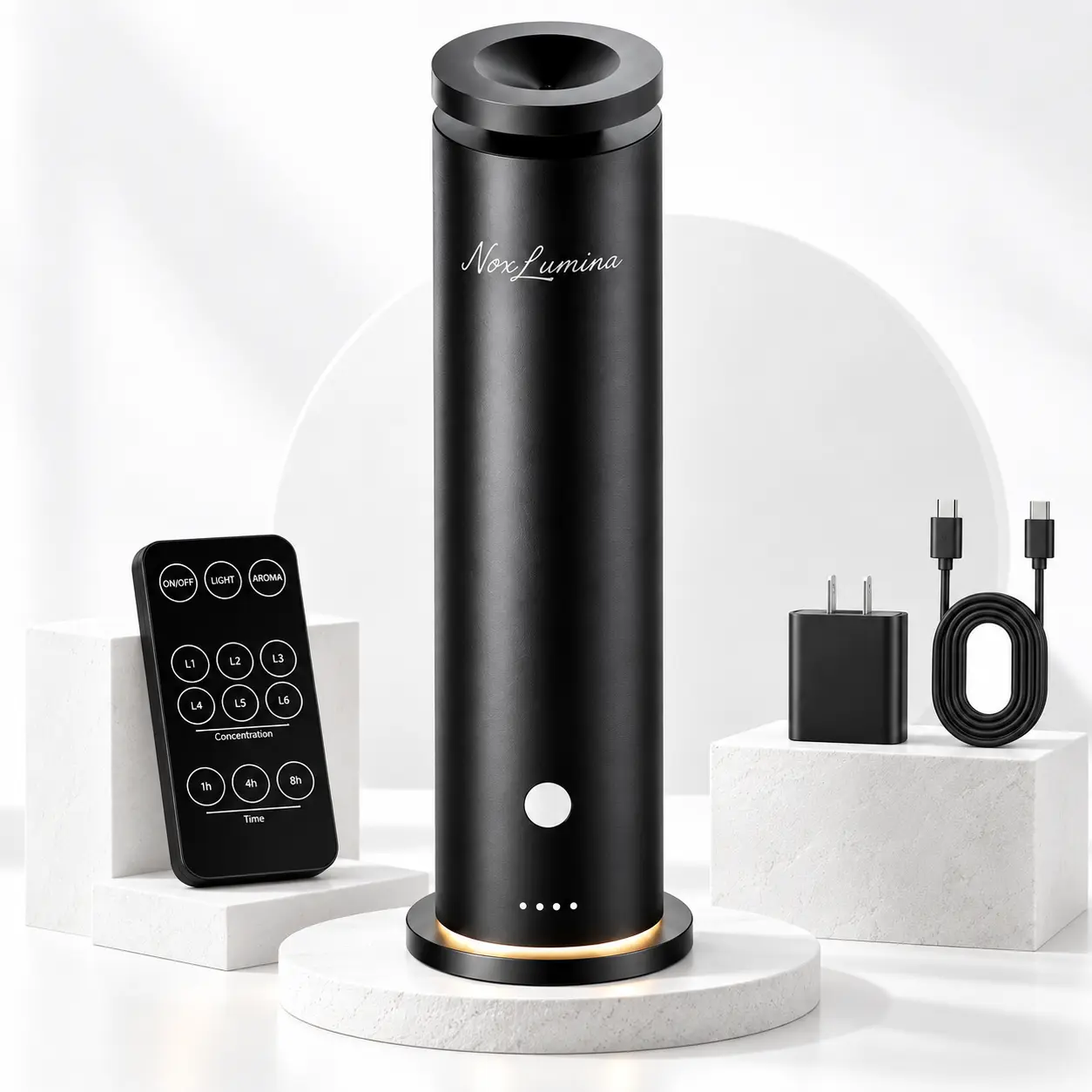 Waterless Fragrance Diffuser Kit - Aromatizer with 5 Scent Oils, Breathing Light, Remote Control, 1200sqft Cov, Modern Home Decor for Home, Office Use