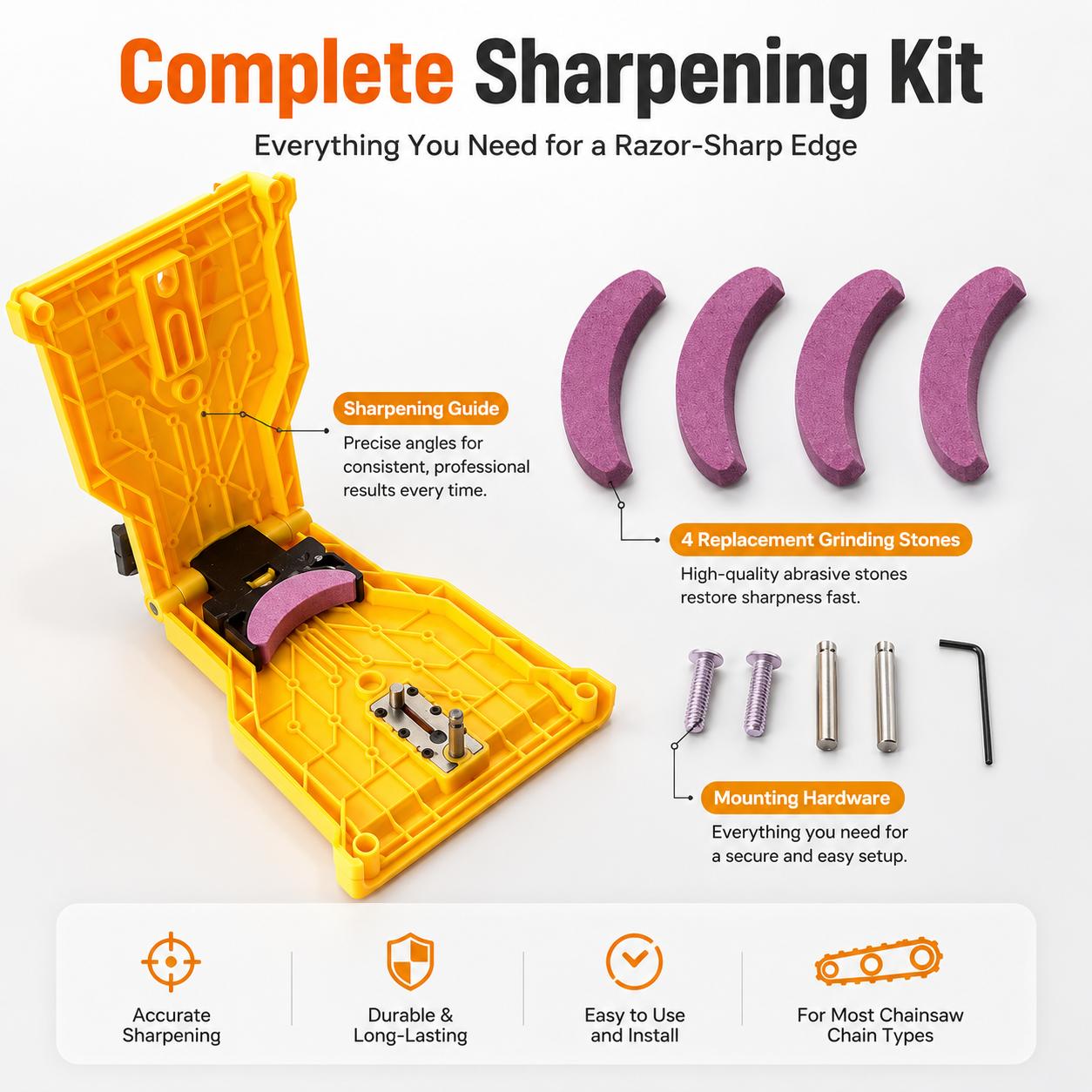 Portable Teeth Chainsaw Sharpener, Proprietary Bar-Mount Chain Saw Fast Sharpening Tool
